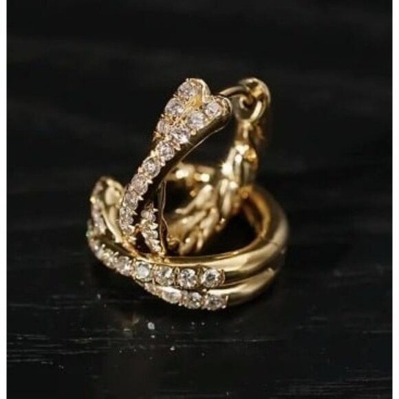 18k Gold Plated Sterling Silver Simulated Diamond Zircon Huggie Earrings - Picture 2 of 5